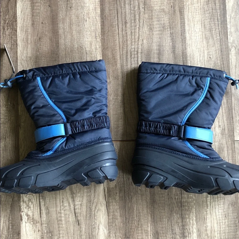 Sorel Flurry Kids Black and Blue Waterproof Insulated Snow Boots 6 NEW